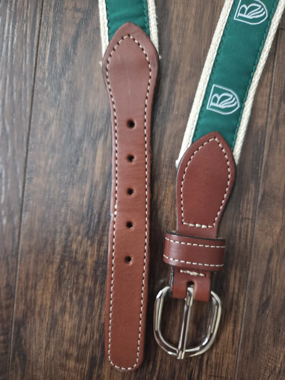 Moon Shine Green Stripe Canvas Leather-Trim Men's Belt